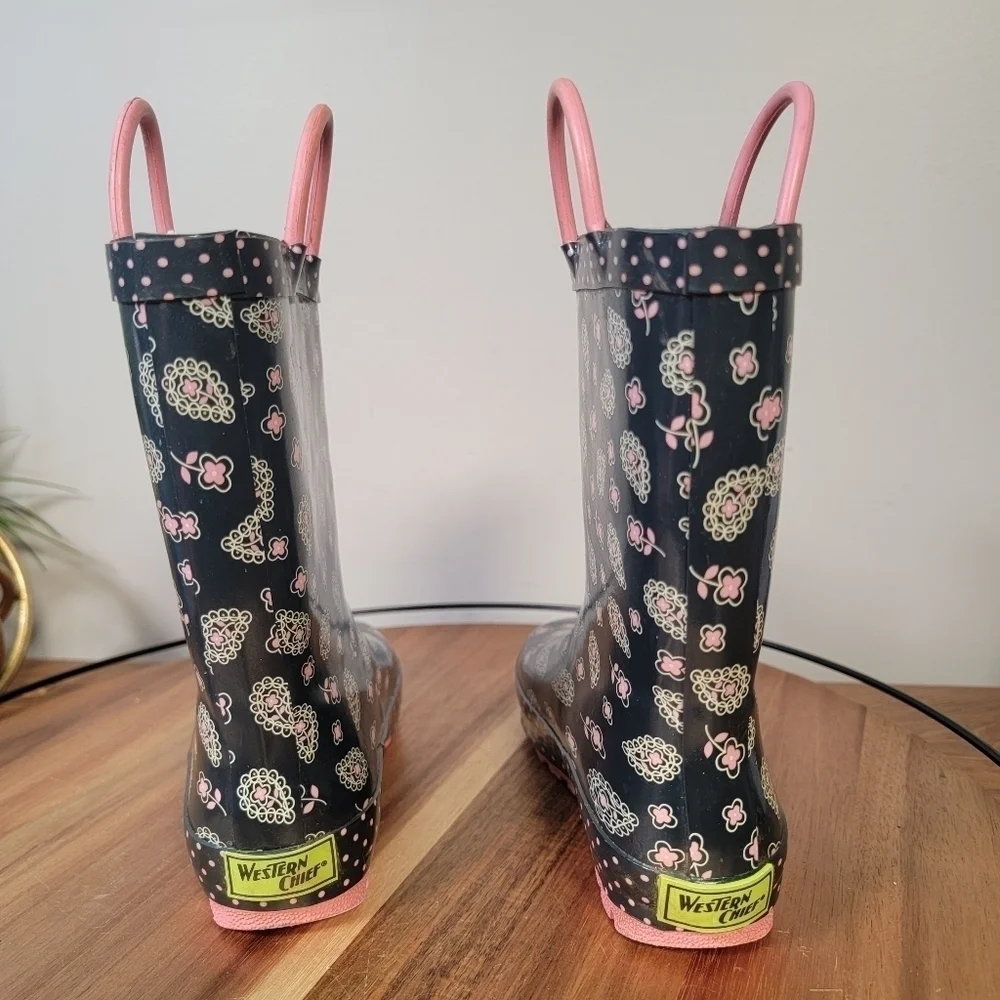 Western Chief Paisley Floral Rain Boots Pull on Waterproof Size 11 / 12